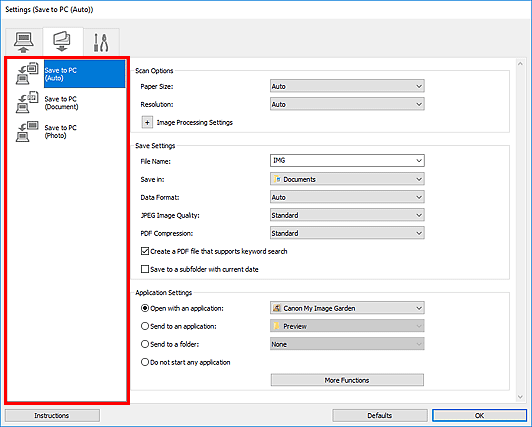 figure: Settings dialog box